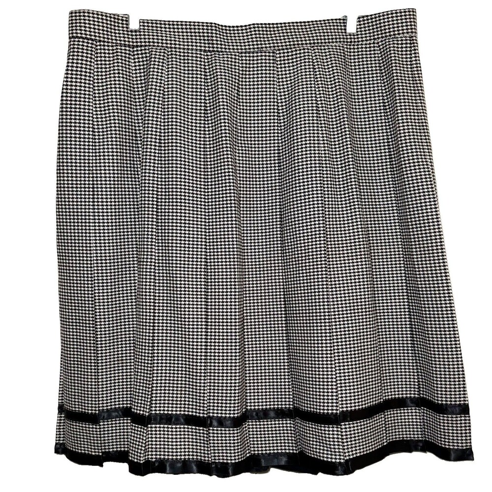 Vintage 80s Over & Under Houndstooth Pleated Skirt Size 24W Made in USA